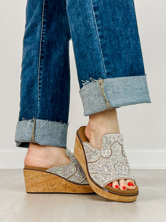 Corkys Neon Moon Cork Wedges in Clear Rhinestone