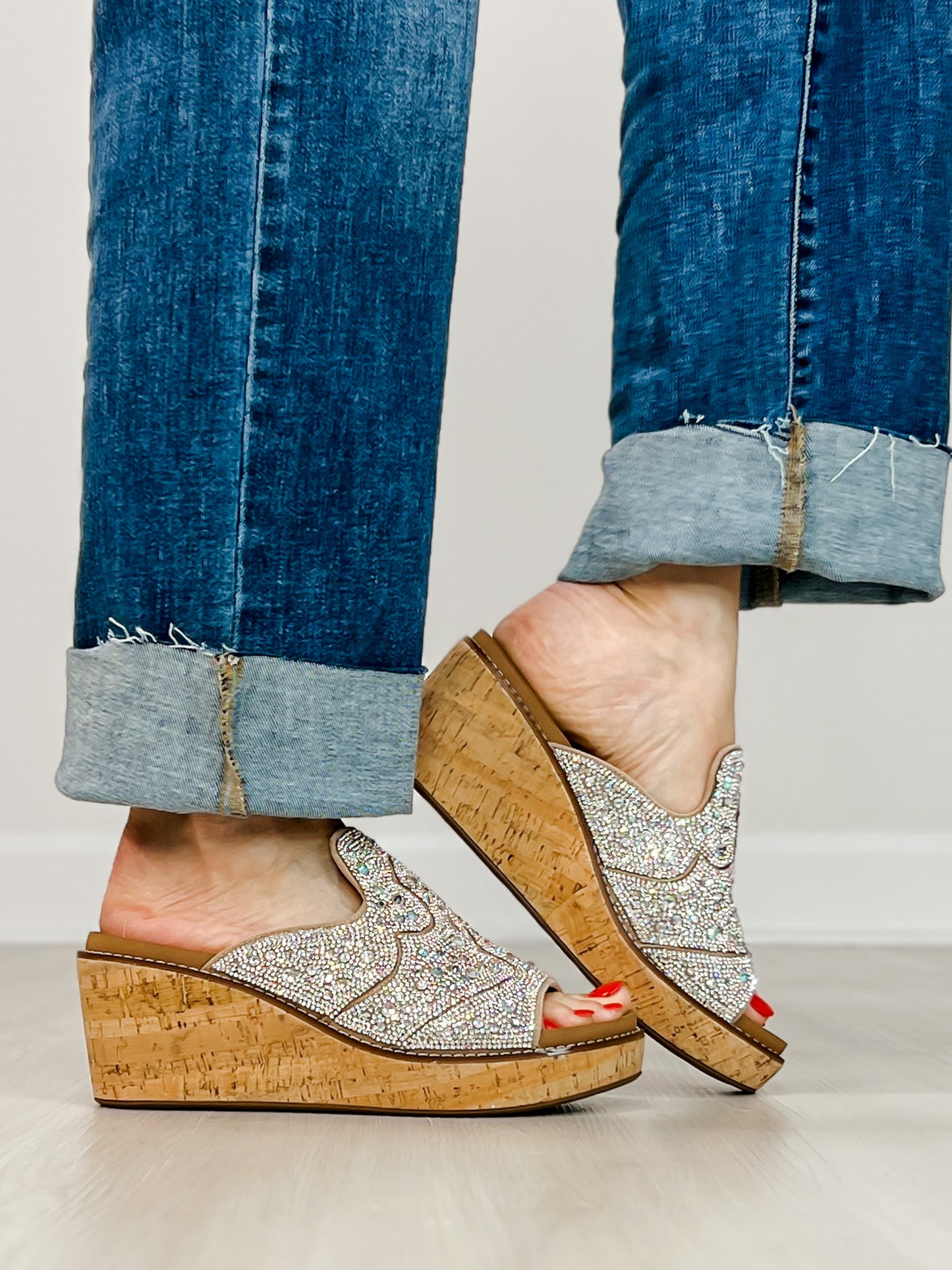 Corkys Neon Moon Cork Wedges in Clear Rhinestone