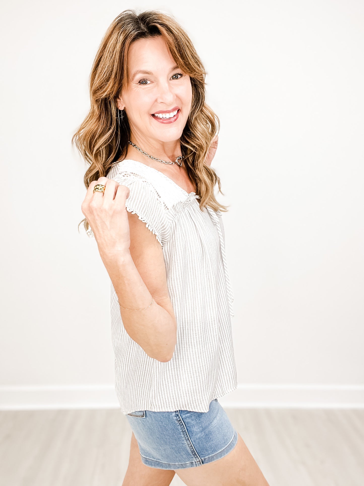 Sleeveless Floral Lace with Tie V-Neckline Top