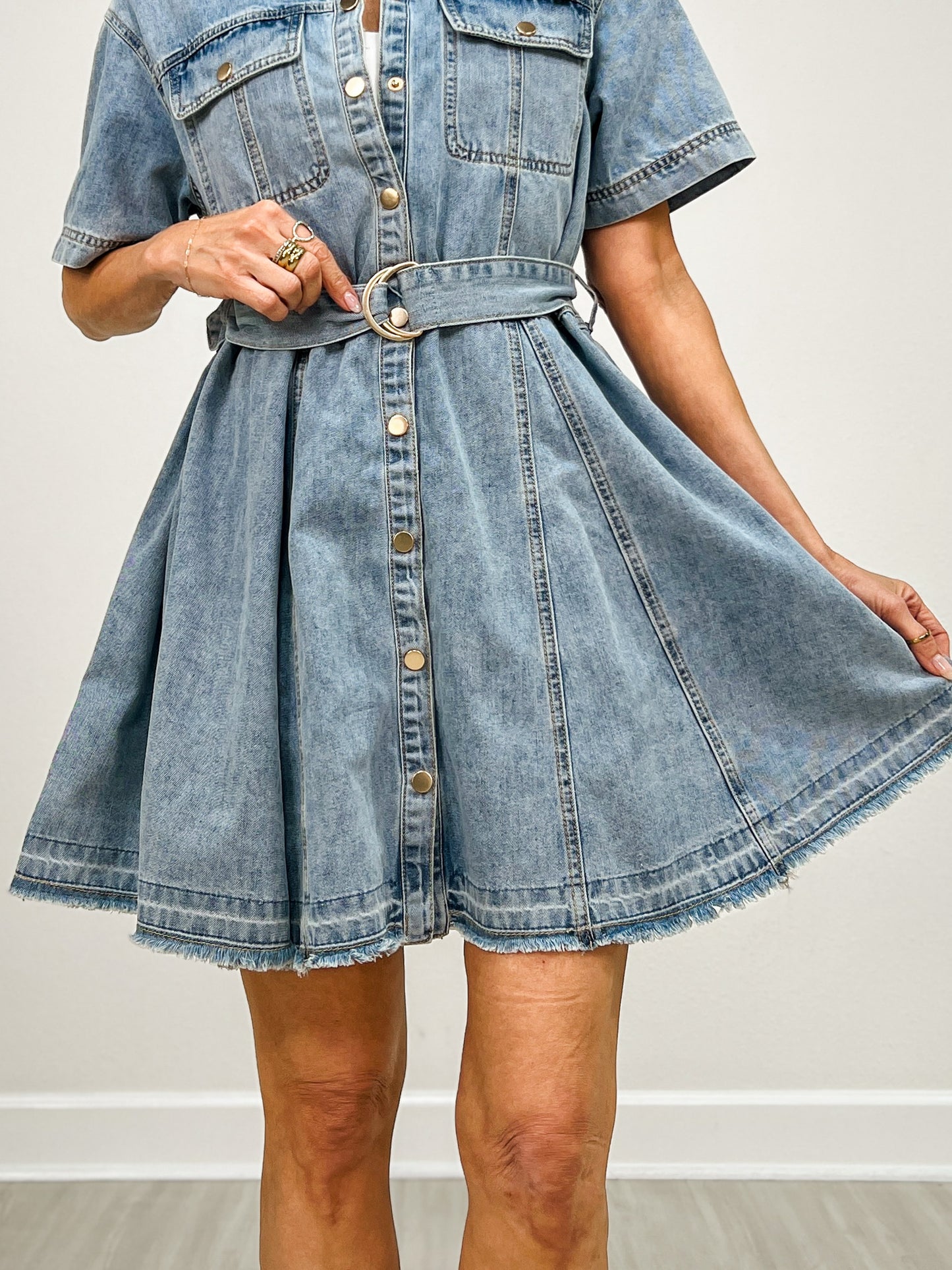 Belted Denim Shirt Mini Dress