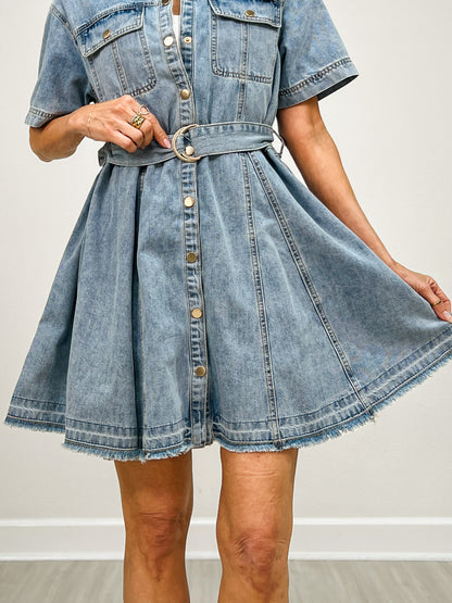 Belted Denim Shirt Mini Dress