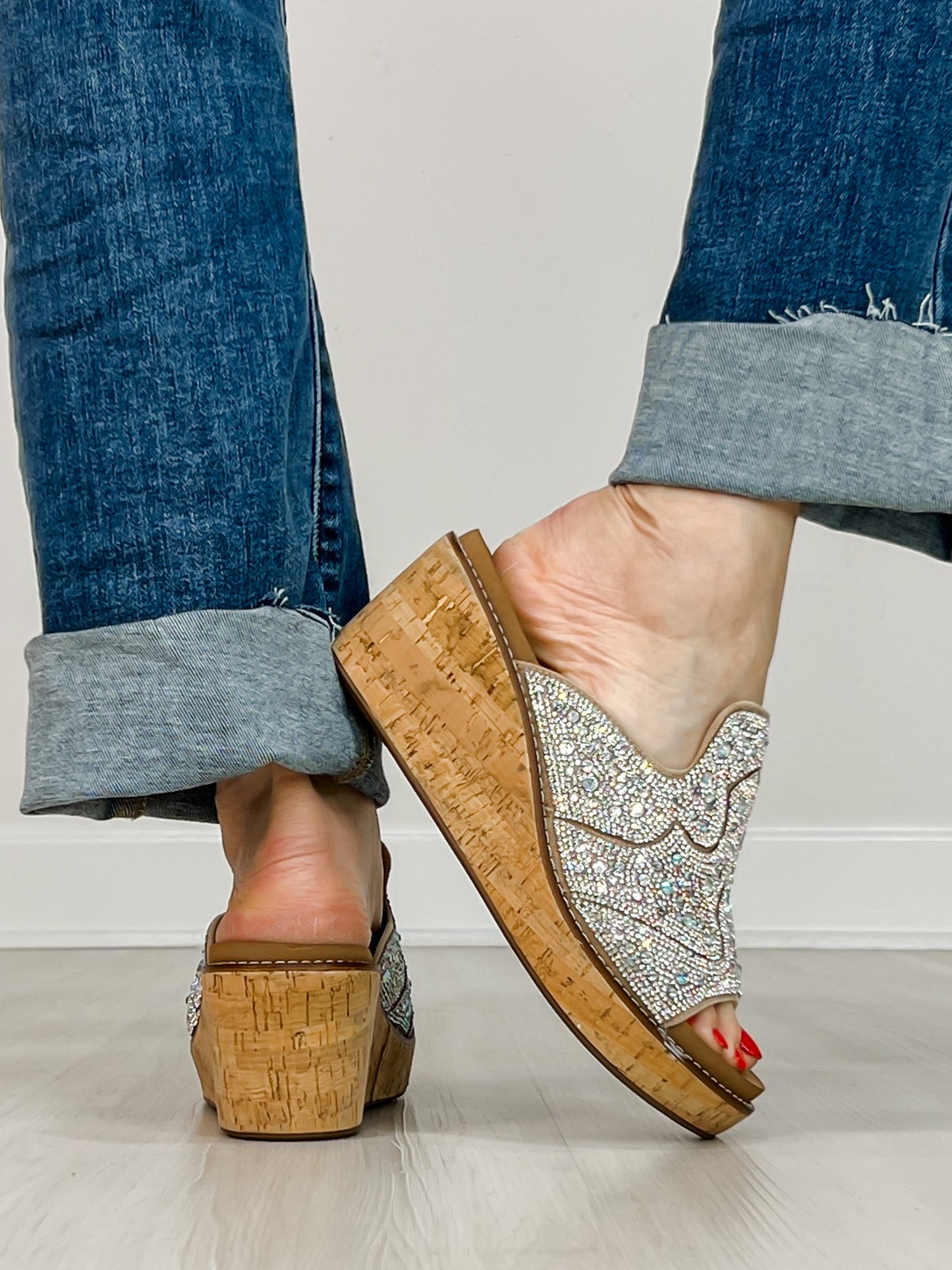 Corkys Neon Moon Cork Wedges in Clear Rhinestone