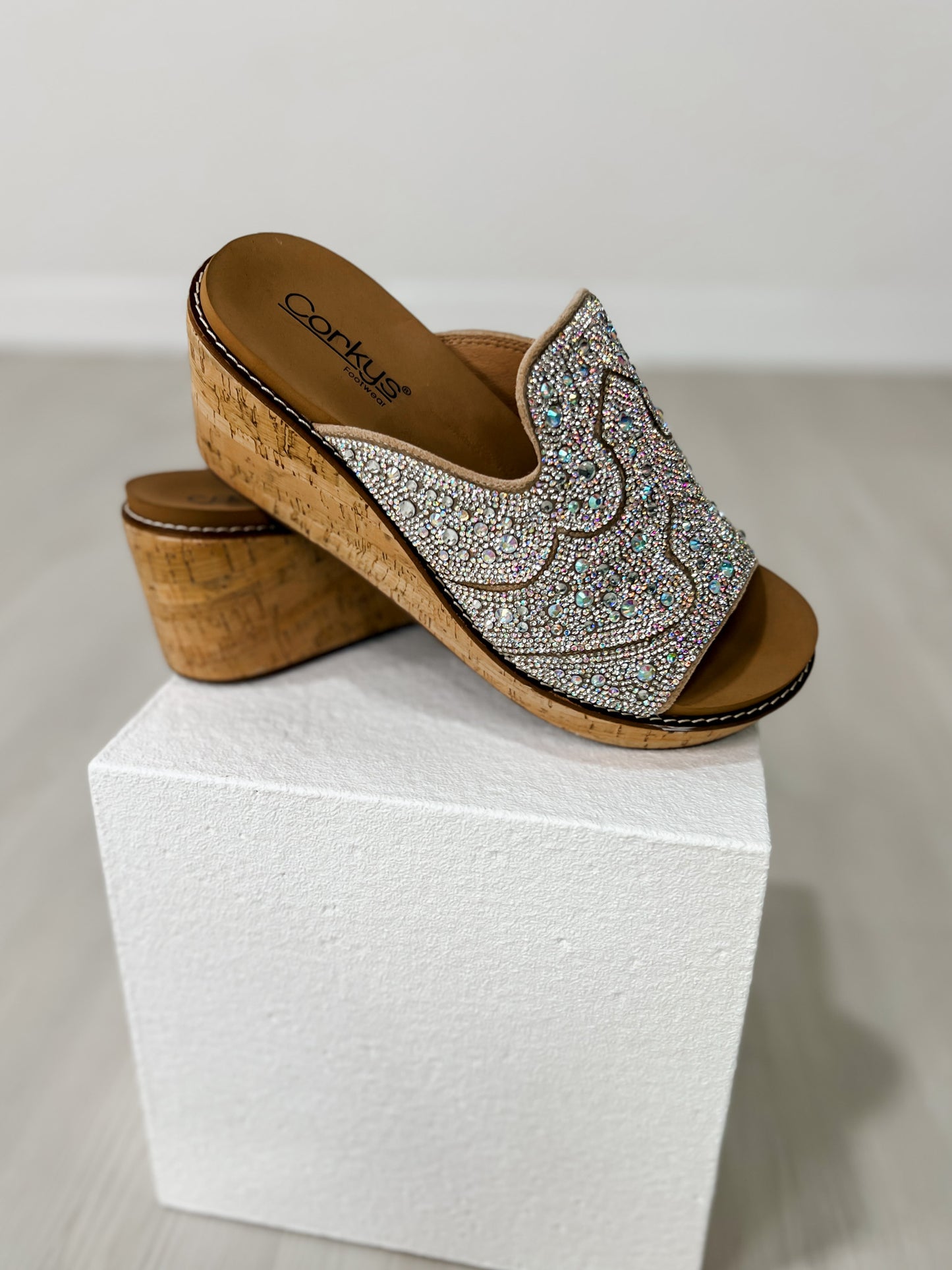 Corkys Neon Moon Cork Wedges in Clear Rhinestone