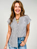 Pinstripe Short Cuffed Sleeve Button Down Top