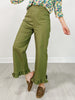 Stretch Front Pocket Ruffle Hem Twill Pants