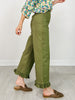 Stretch Front Pocket Ruffle Hem Twill Pants