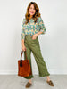Stretch Front Pocket Ruffle Hem Twill Pants