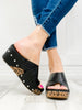 Corkys Tidbit Black Wedge Sandals