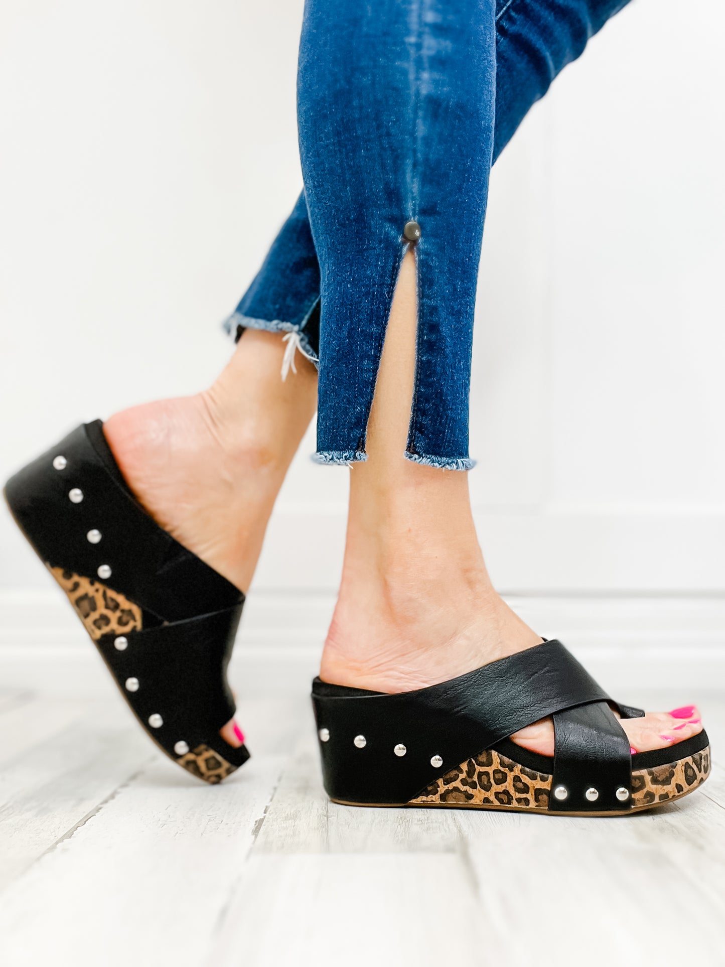 Corkys Tidbit Black Wedge Sandals