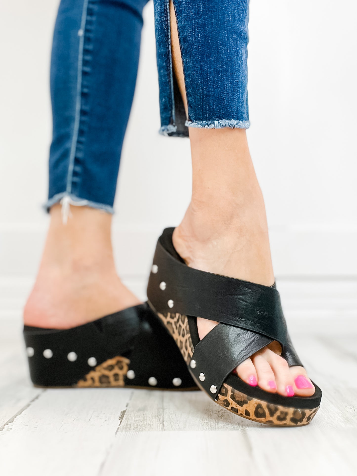 Corkys Tidbit Black Wedge Sandals