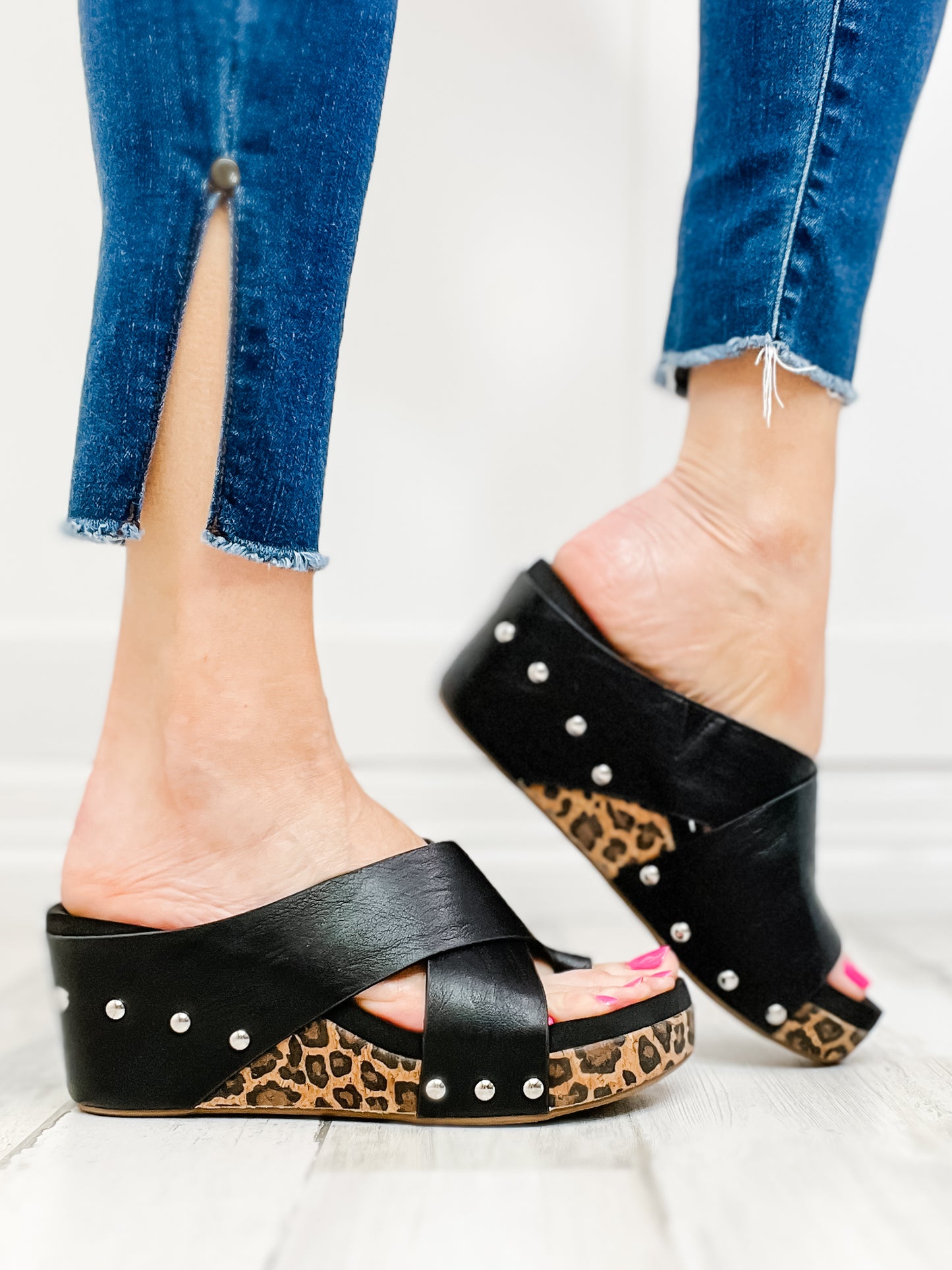 Corkys Tidbit Black Wedge Sandals