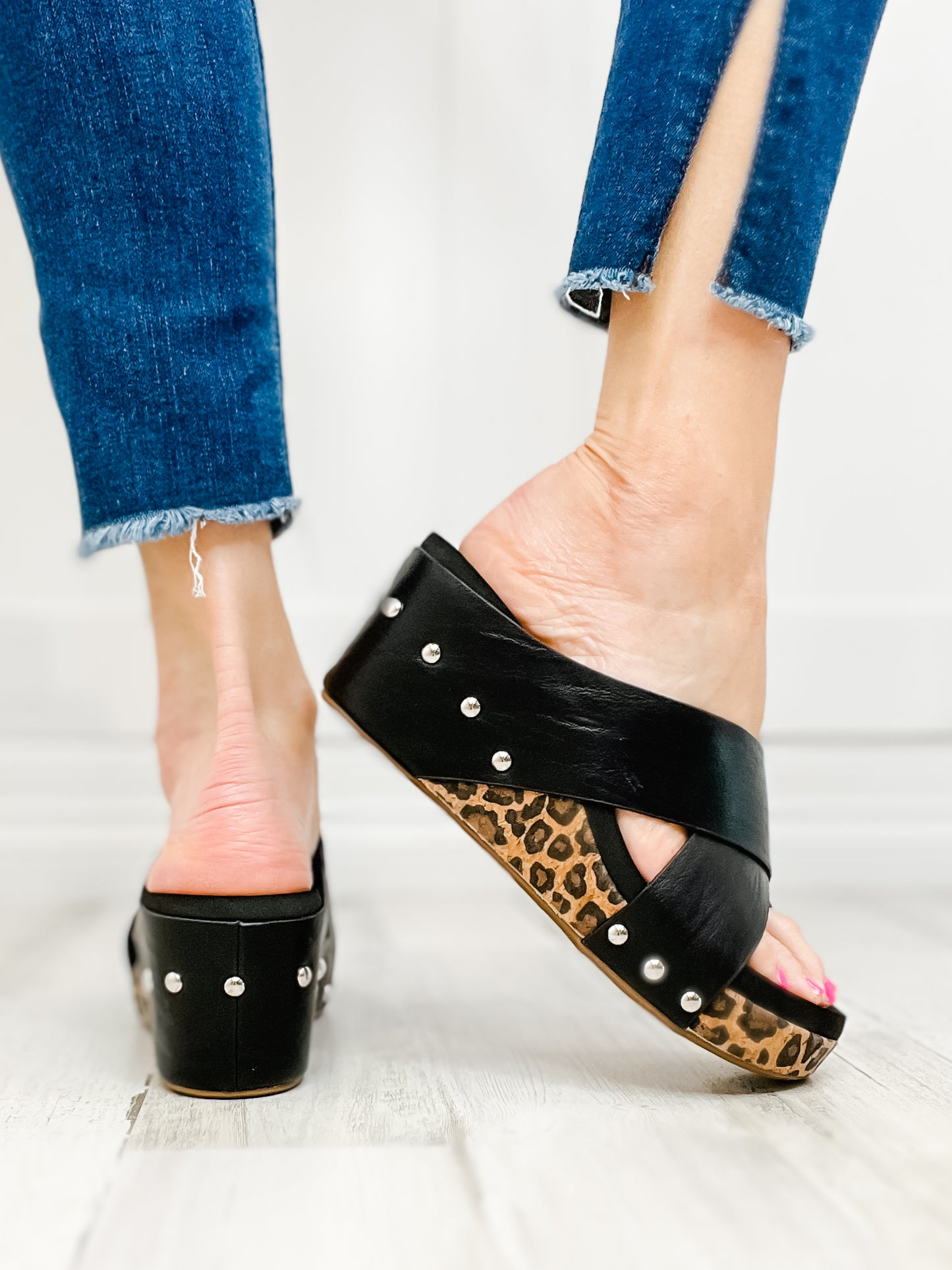 Corkys Tidbit Black Wedge Sandals