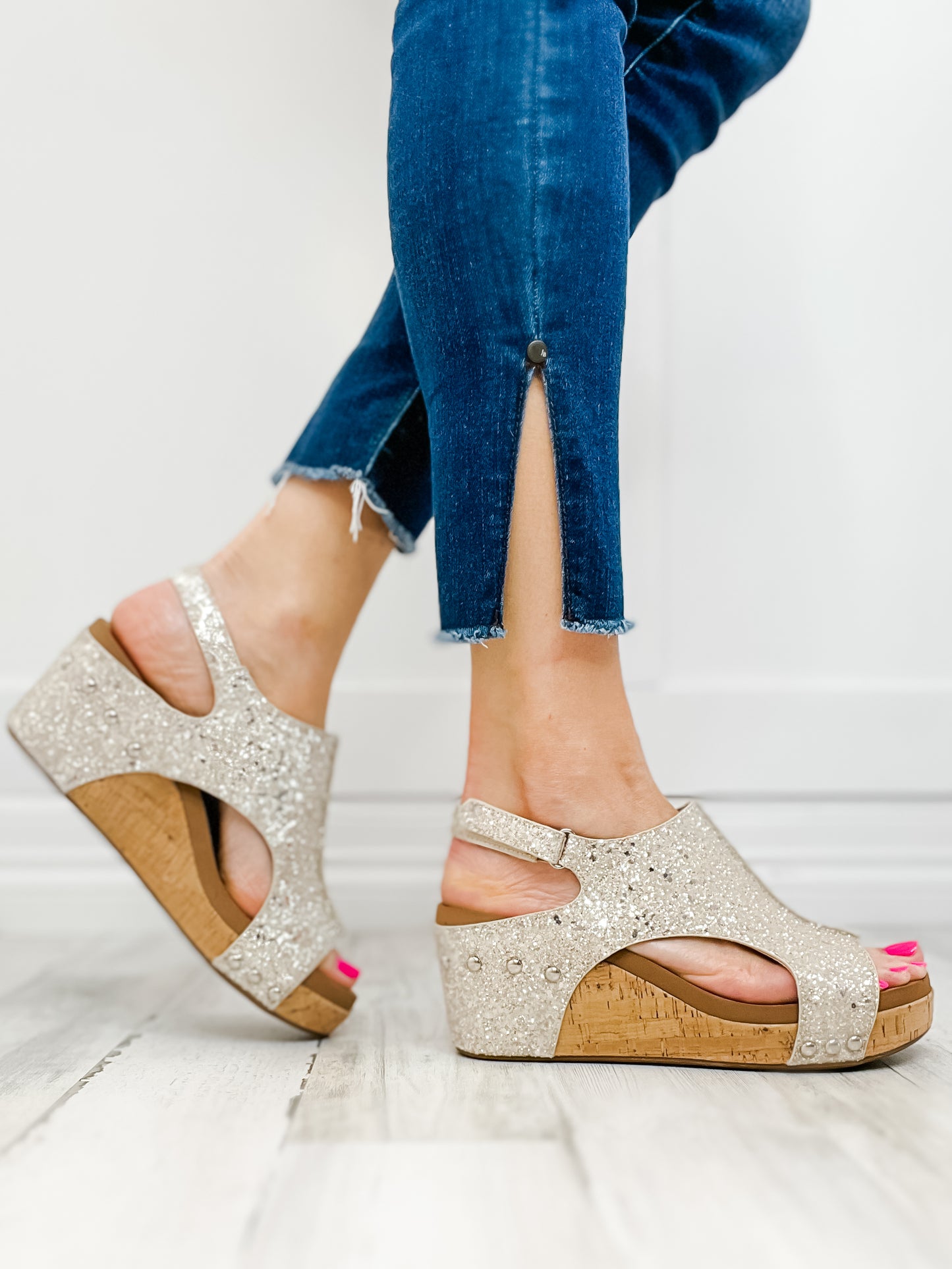 Corkys Carley Beige New Glitter Wedge Sandals