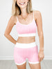 Striped Cami Top with Removable Pads and Biker Short Set