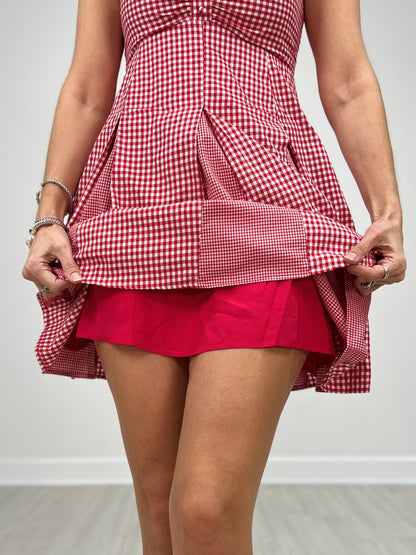 Spaghetti Strap Red Gingham Checked Mini Dress