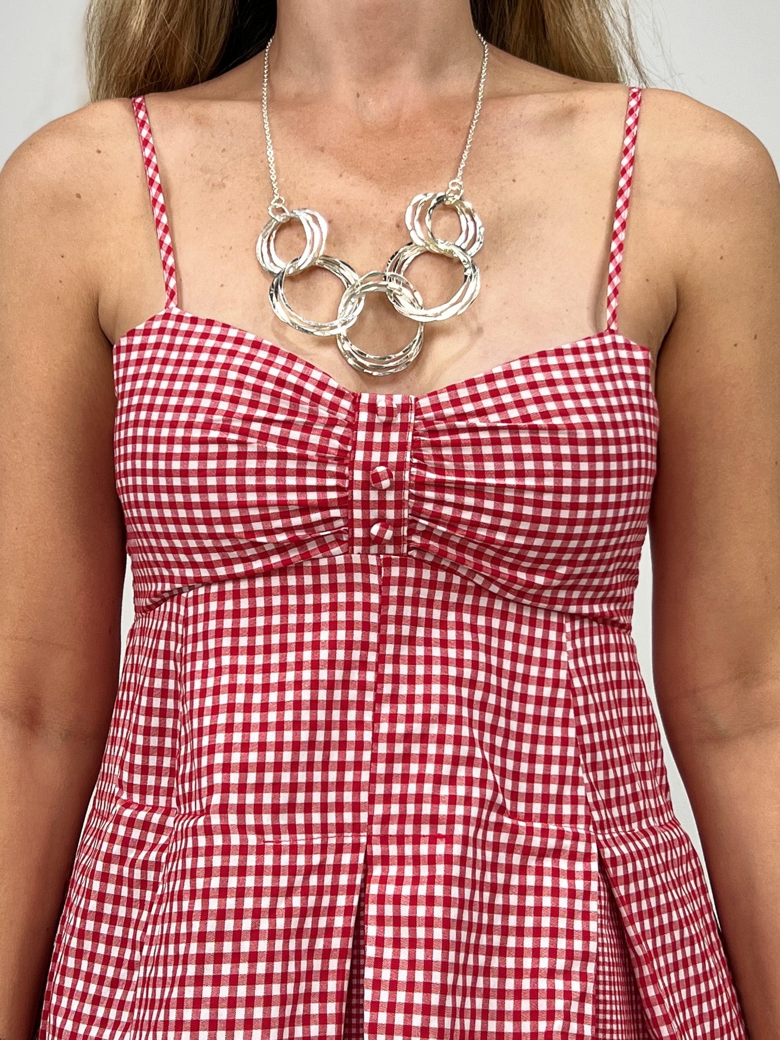 Spaghetti Strap Red Gingham Checked Mini Dress