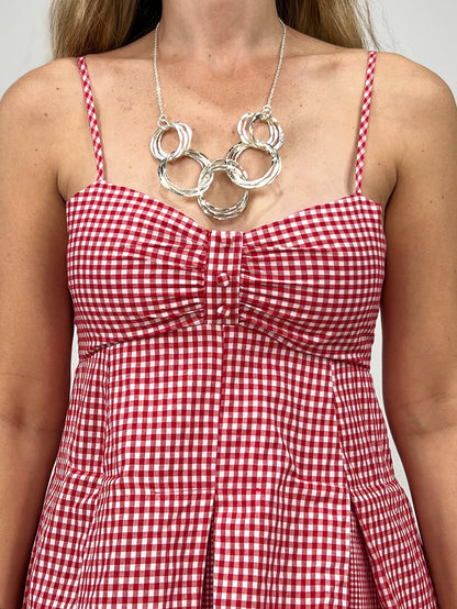 Spaghetti Strap Red Gingham Checked Mini Dress