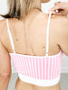 Striped Cami Top with Removable Pads and Biker Short Set