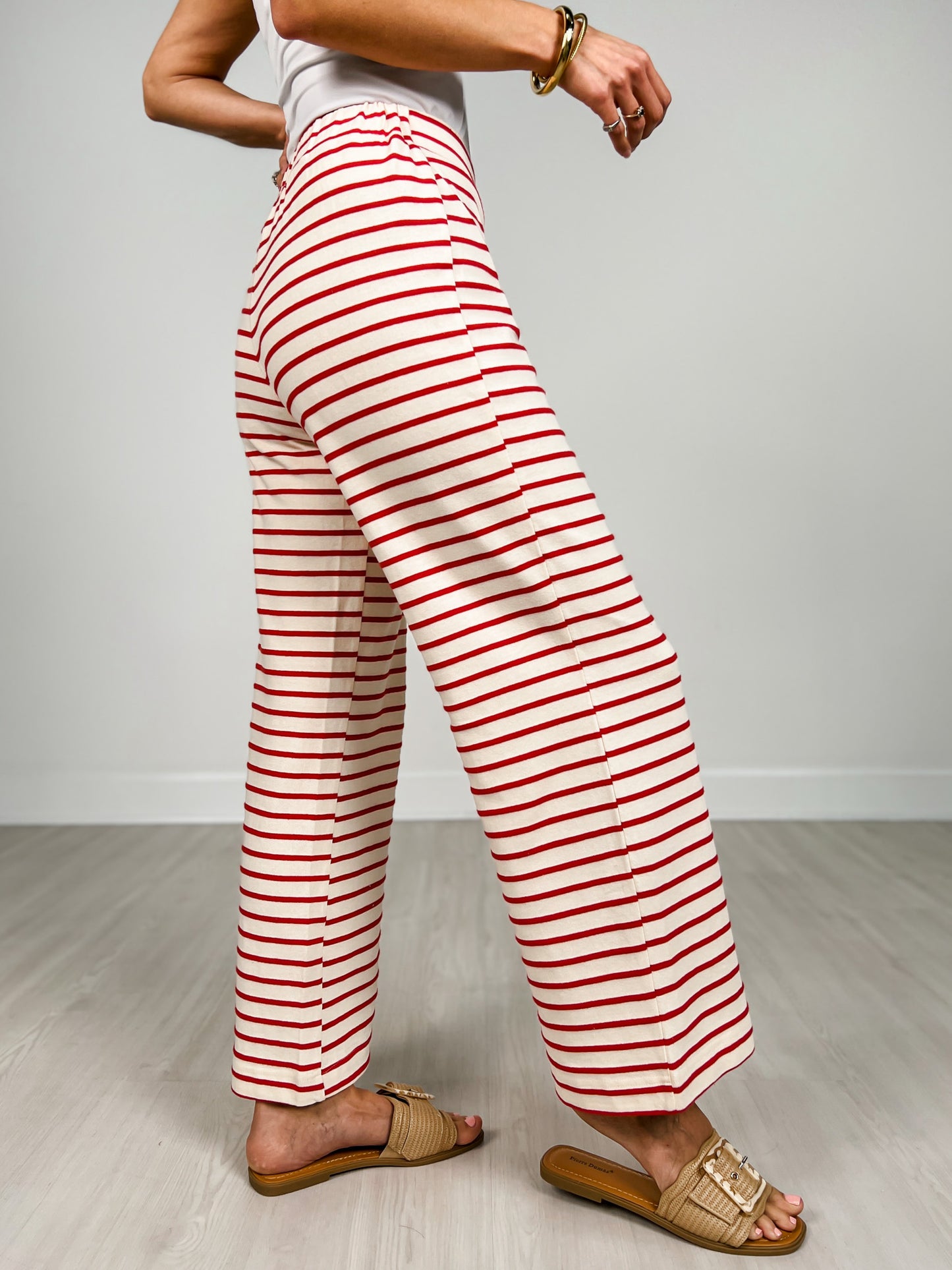 Stripe Pattern Wide Leg Knit Lounge Pants