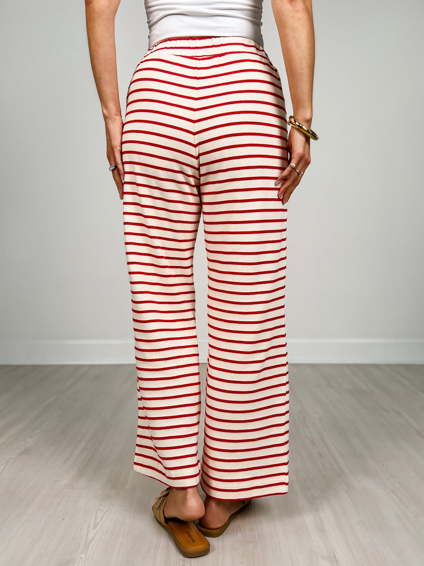 Stripe Pattern Wide Leg Knit Lounge Pants