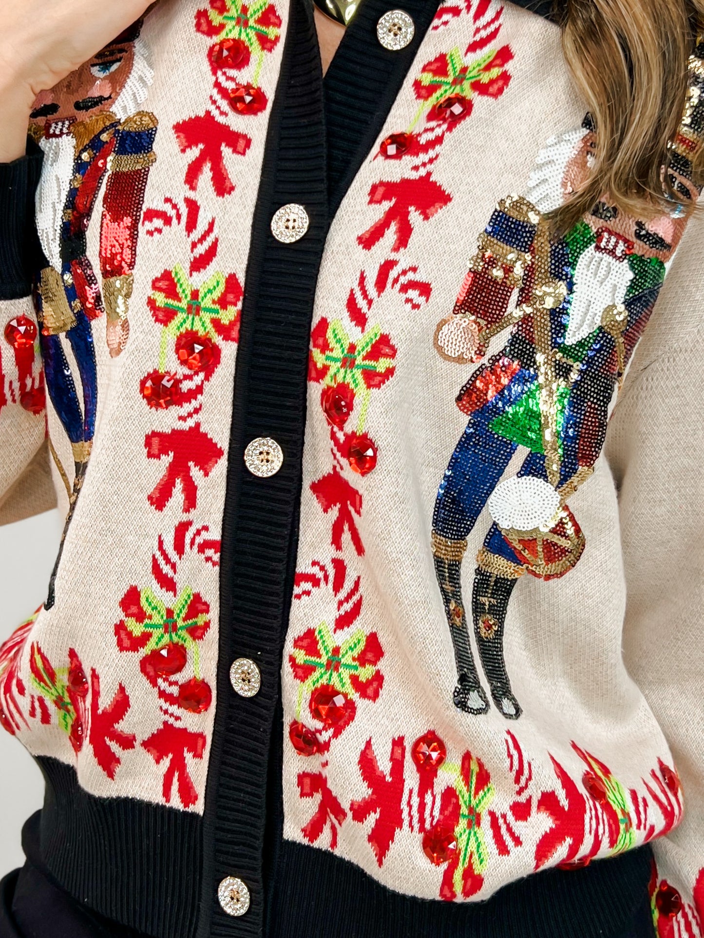 Queen of Sparkles Black Trim Nutcracker Cardigan