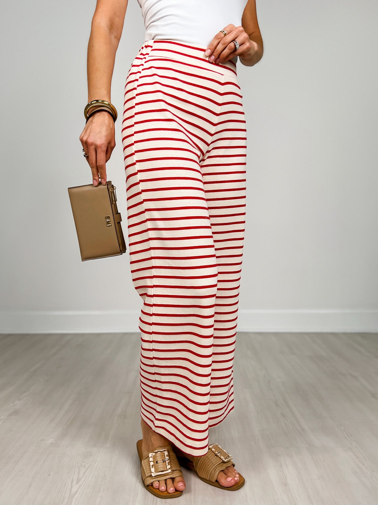 Stripe Pattern Wide Leg Knit Lounge Pants