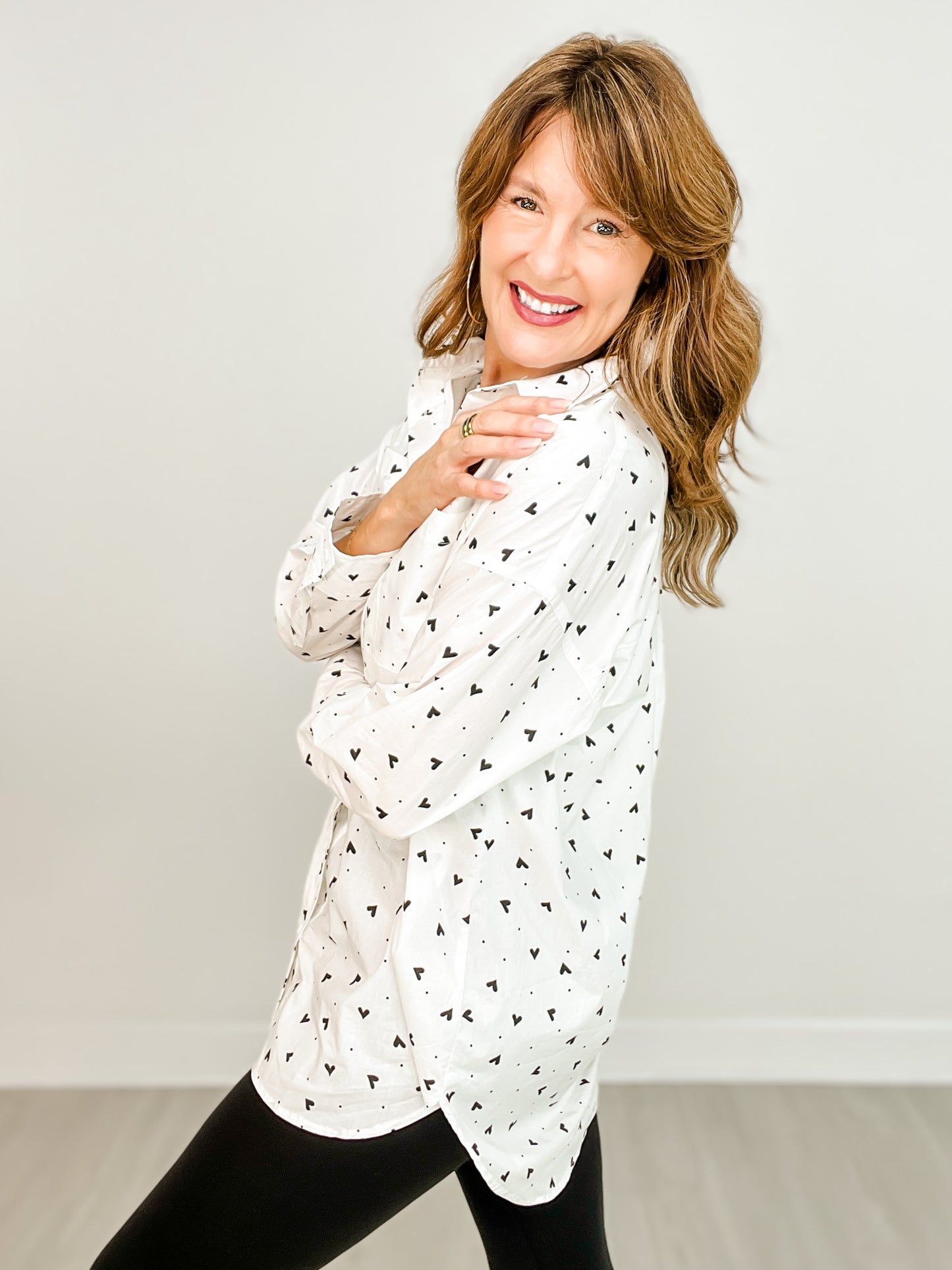 Long Sleeve Button Down Polka Dot Knit Top