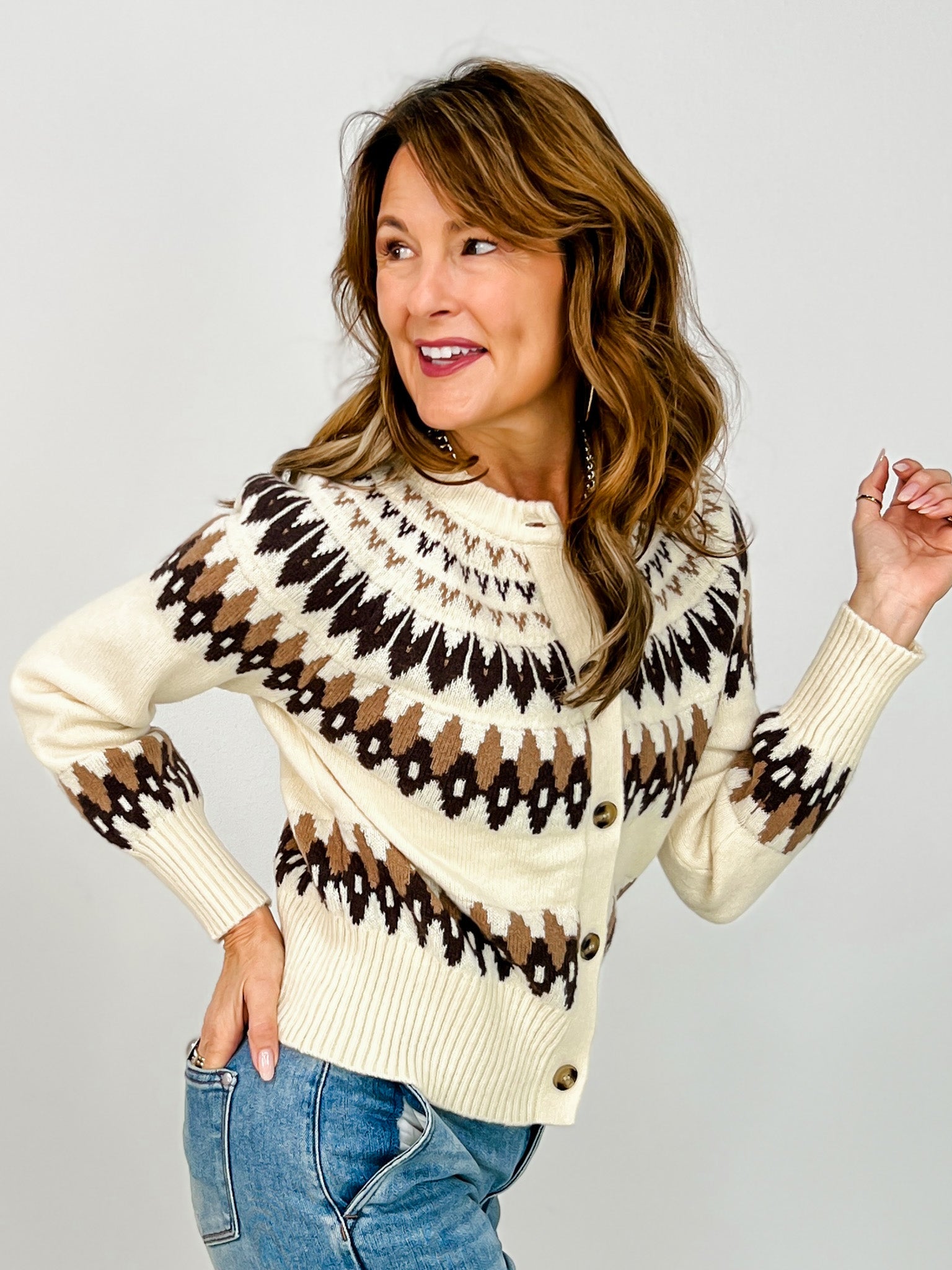 Multicolor Fair Isle Button Down Knit Cardigan