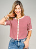 Striped Button Down Short Sleeve Thermal Top