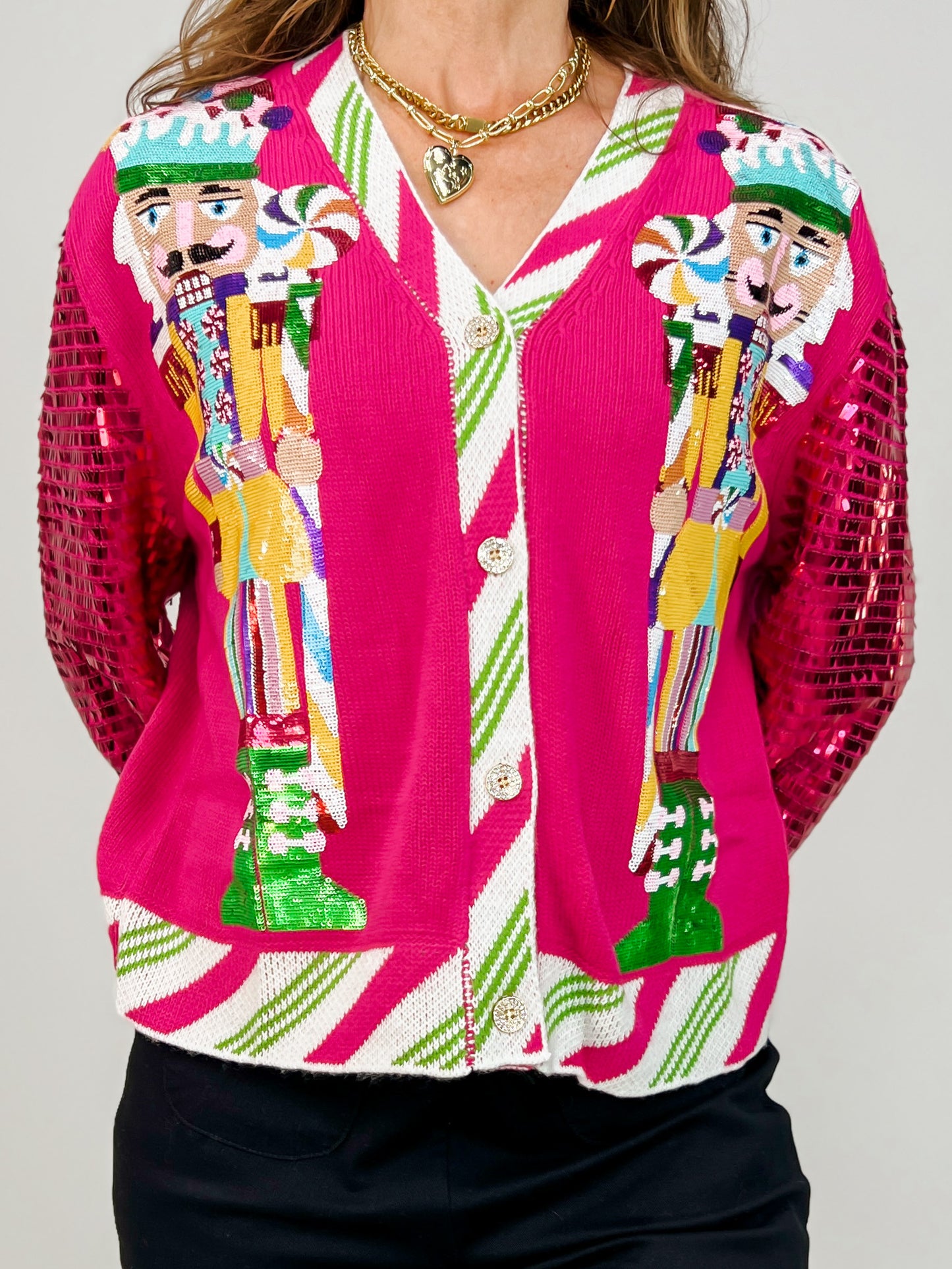 Shard Sequin Sleeve Nutcracker Cardigan