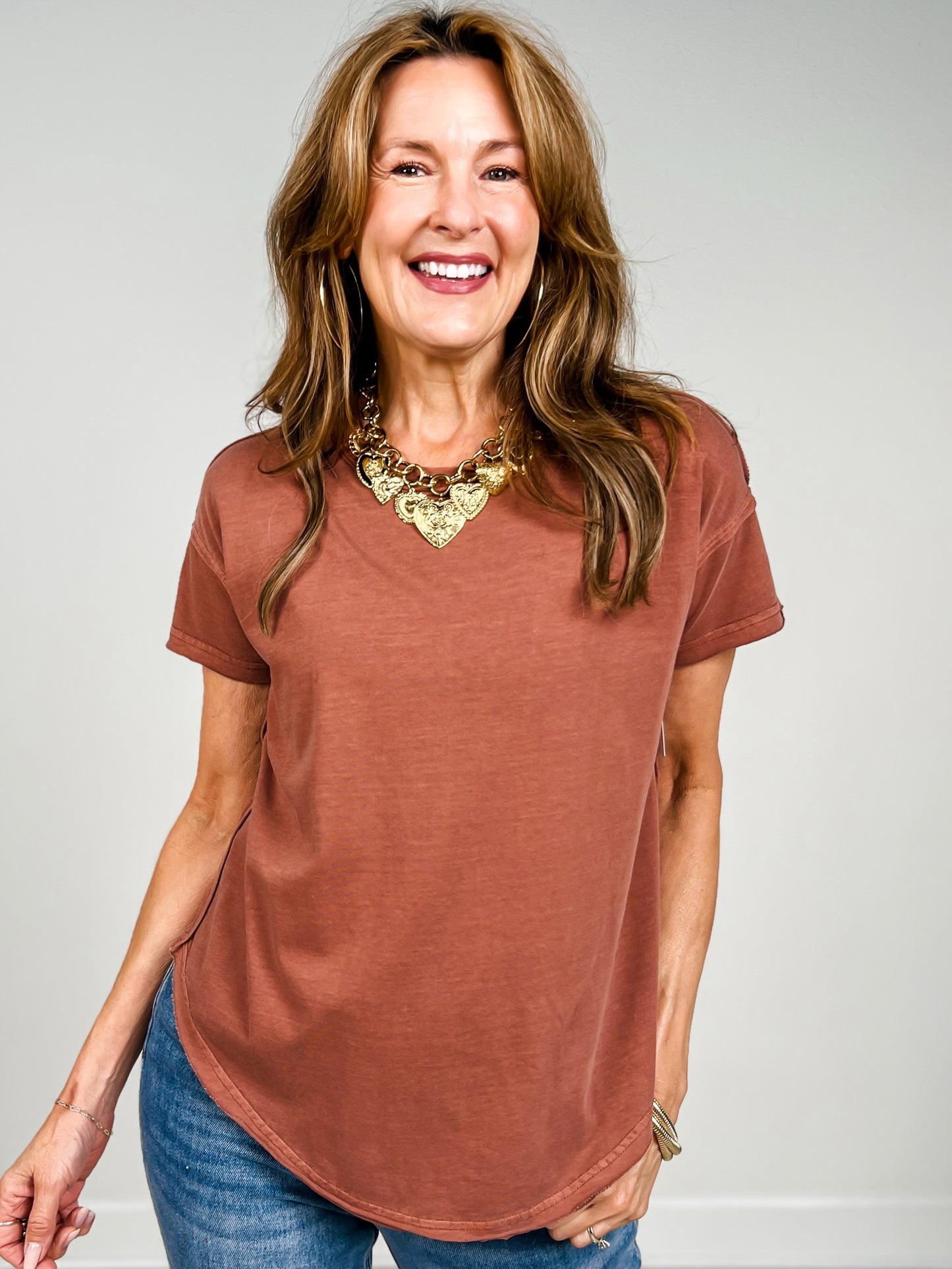 Exposed Seam Raw Edge Short Sleeve Top-GRP B