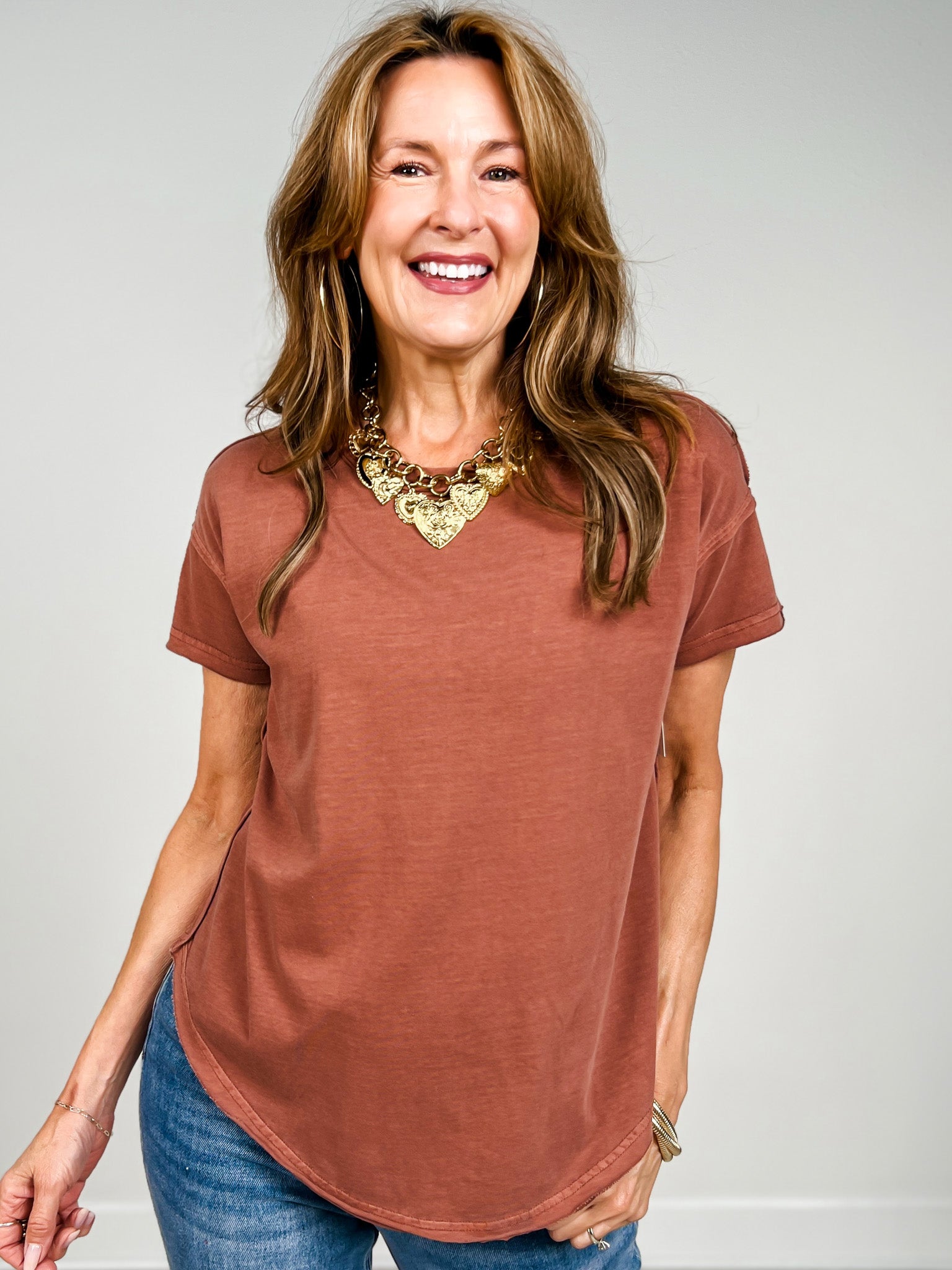 Exposed Seam Raw Edge Short Sleeve Top-GRP B
