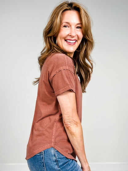 Exposed Seam Raw Edge Short Sleeve Top-GRP B