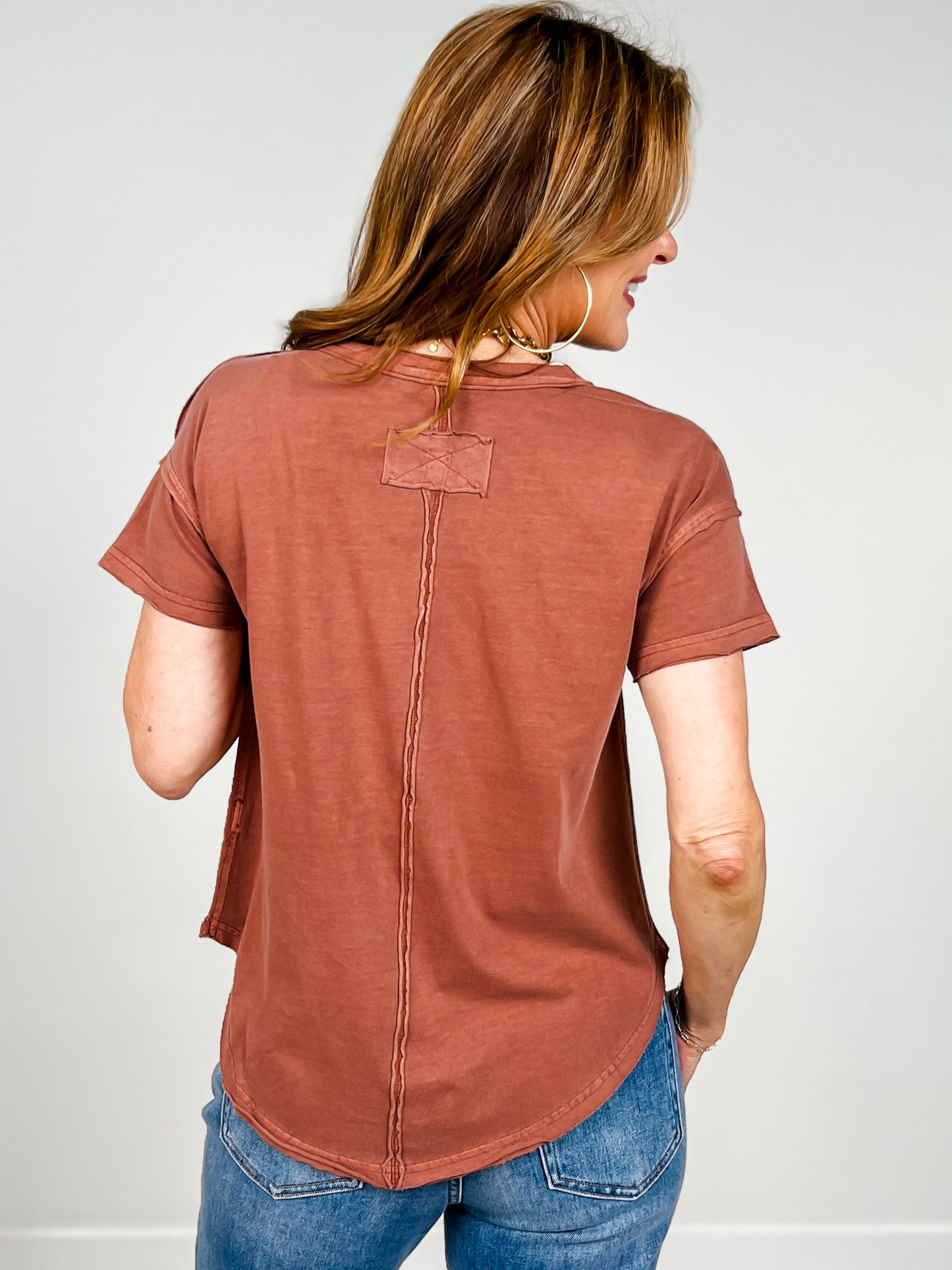 Exposed Seam Raw Edge Short Sleeve Top-GRP B