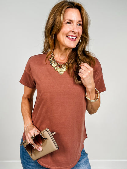 Exposed Seam Raw Edge Short Sleeve Top-GRP B