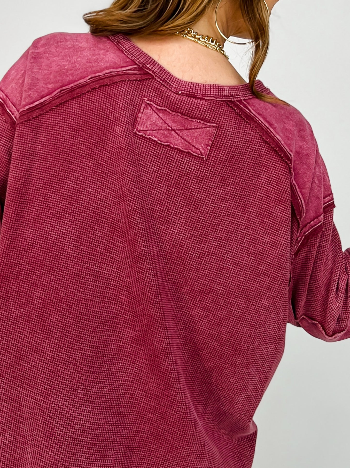 Mineral Washed Elbow Patch Contrast Knit Top