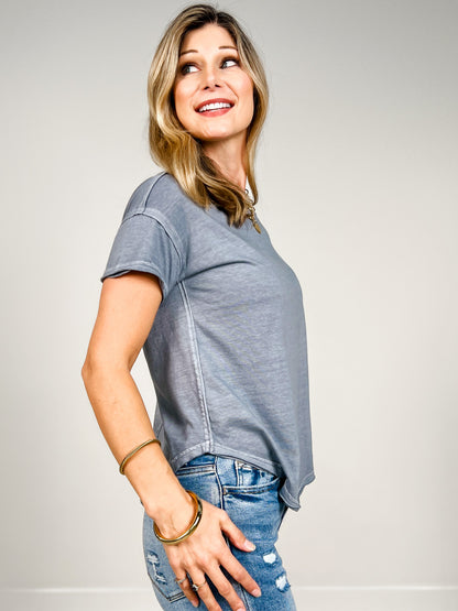 Exposed Seam Raw Edge Short Sleeve Top-GRP A