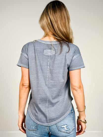 Exposed Seam Raw Edge Short Sleeve Top-GRP A