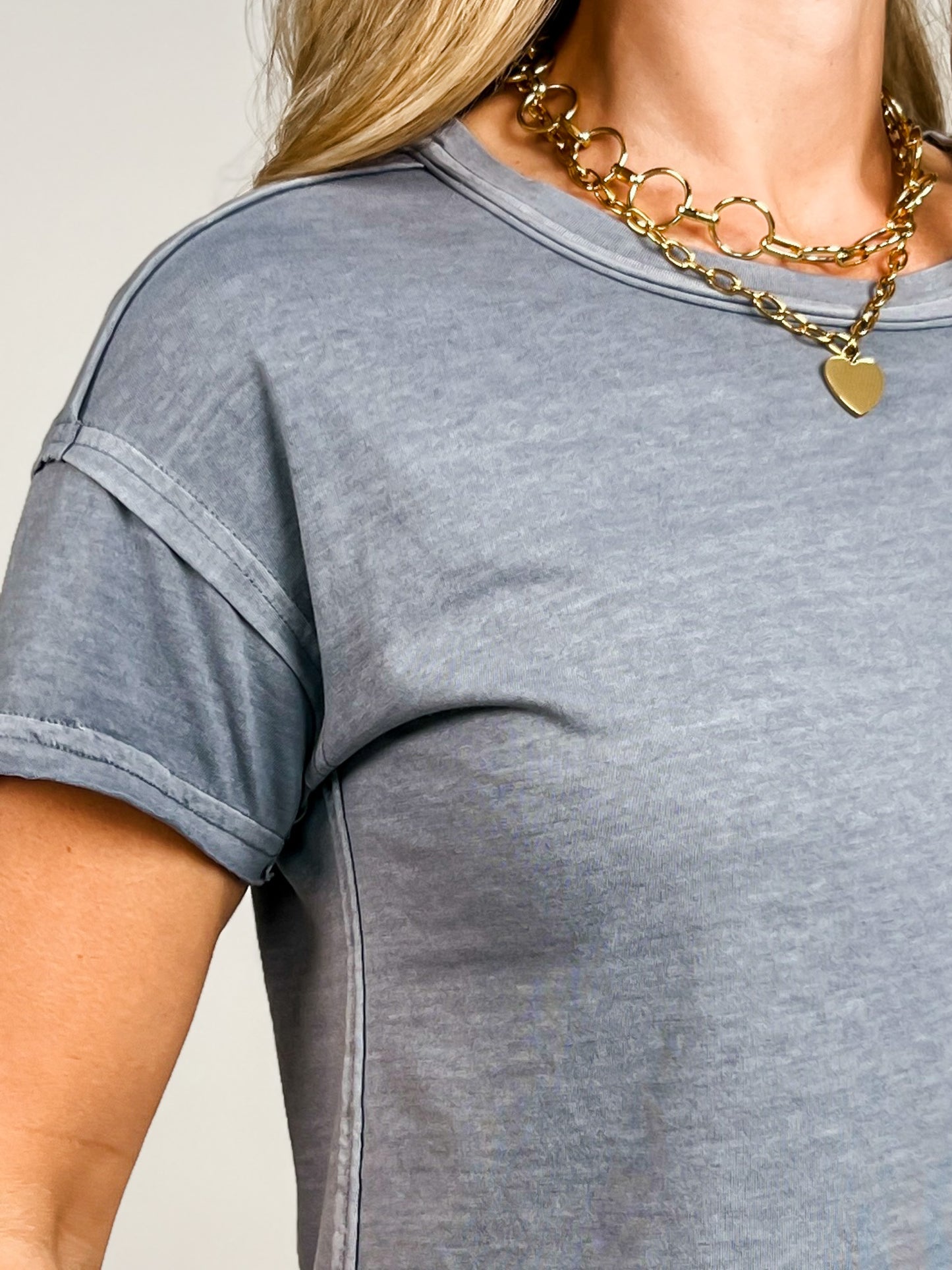 Exposed Seam Raw Edge Short Sleeve Top-GRP A