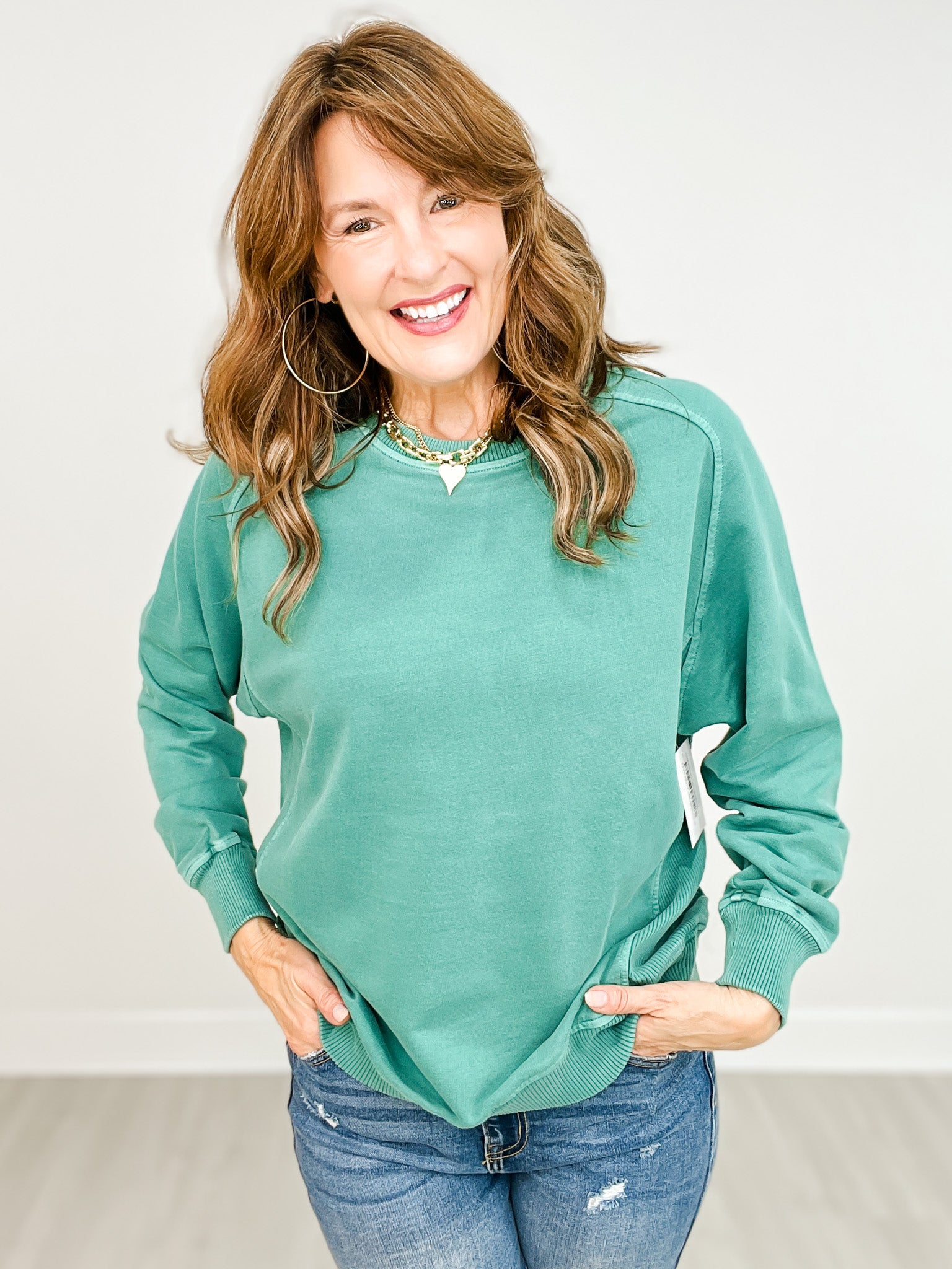 French Terry Pigment Dye Long Sleeve Pullover Top