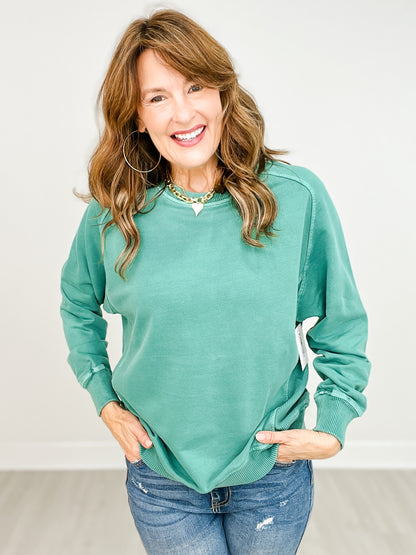French Terry Pigment Dye Long Sleeve Pullover Top