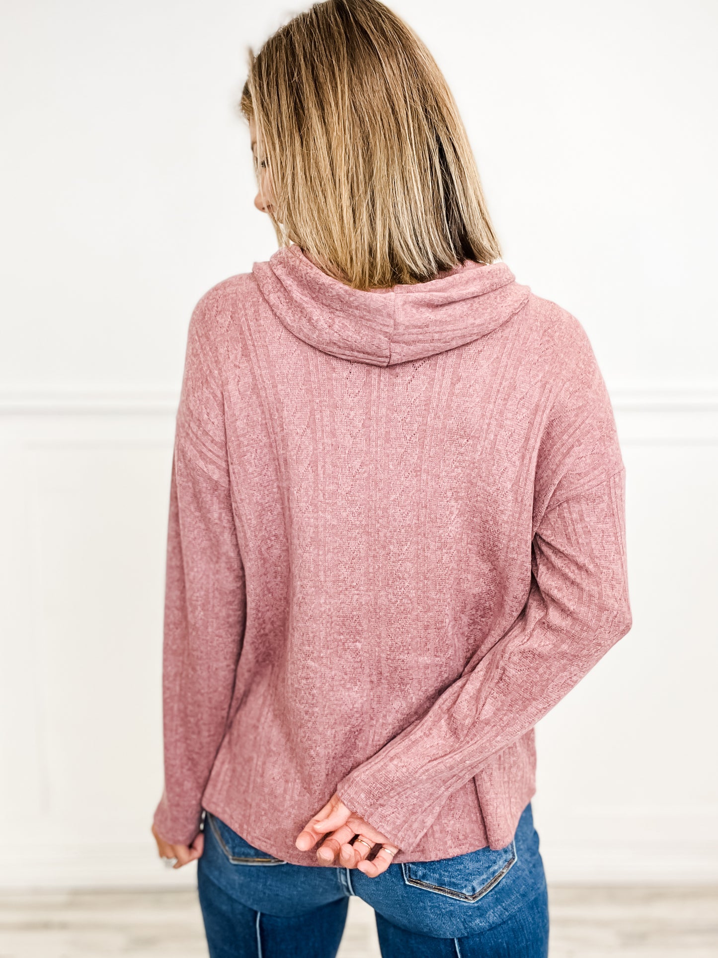 Cable Pattern Lightweight Hoodie Top