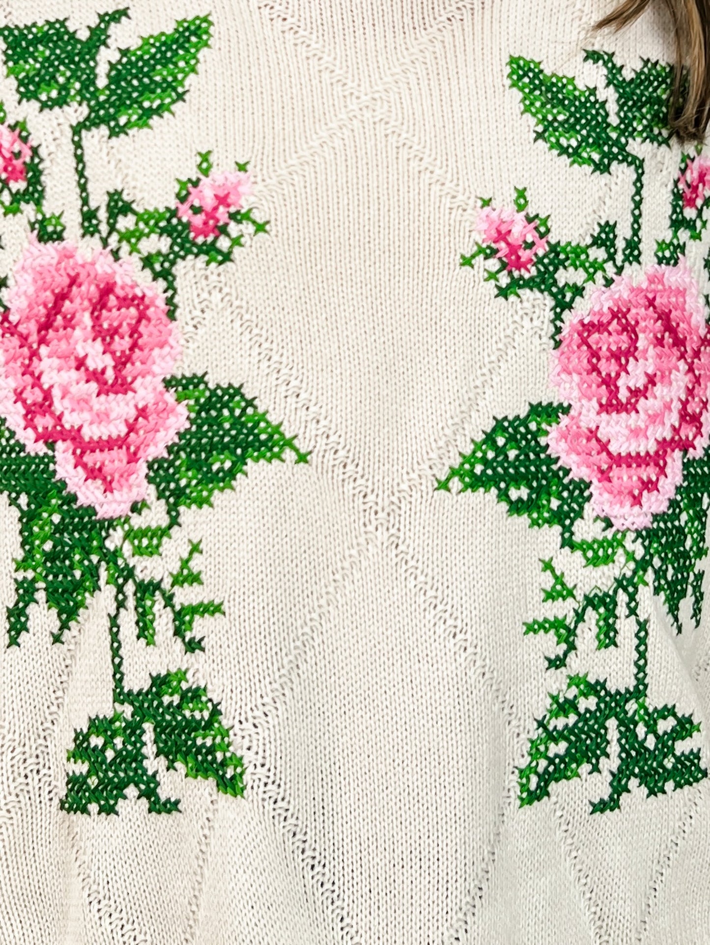 Rose Embroidery Jacquard Knit Sweater