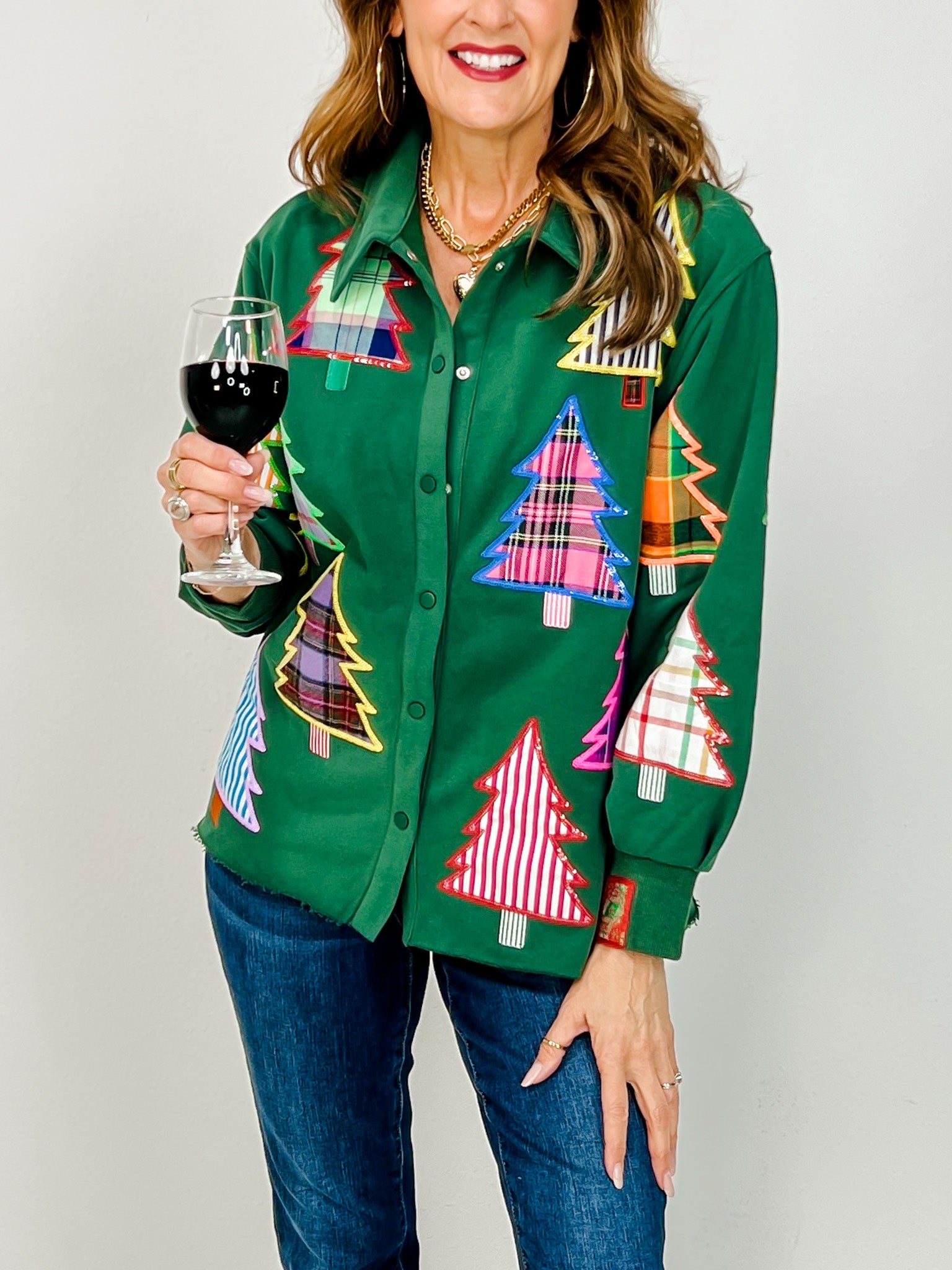 Queen of Sparkles Multi Plaid Christmas Tree Shacket