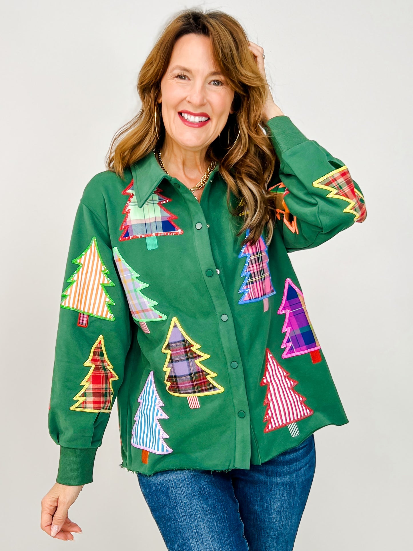 Queen of Sparkles Multi Plaid Christmas Tree Shacket