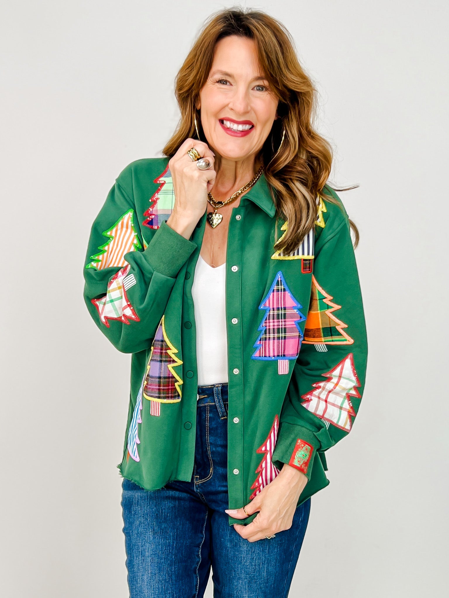 Queen of Sparkles Multi Plaid Christmas Tree Shacket