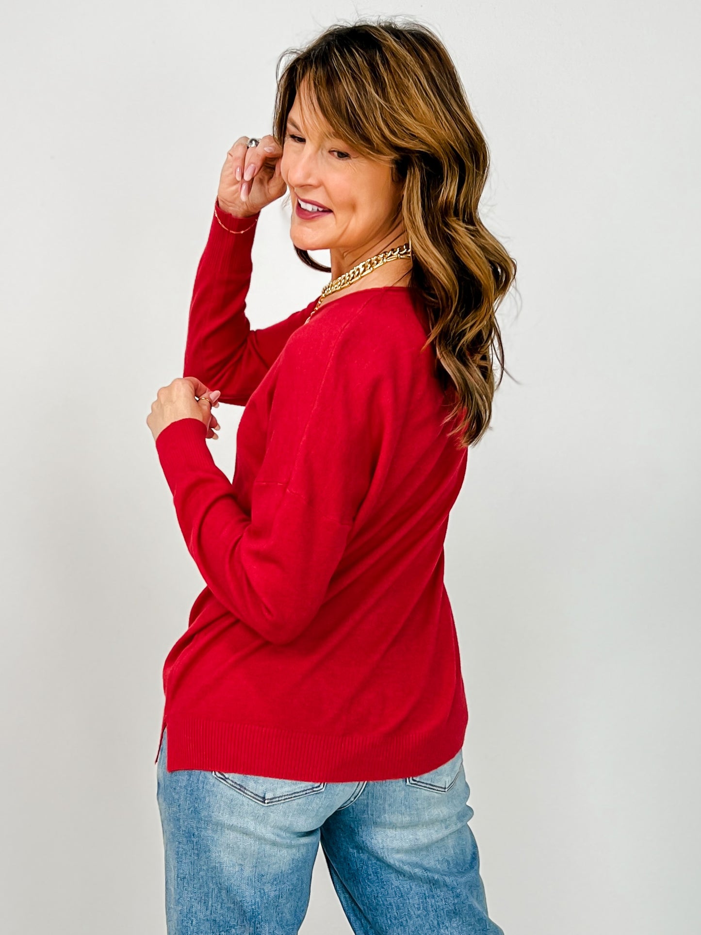 Viscose Front Seam Round-Neck Sweater