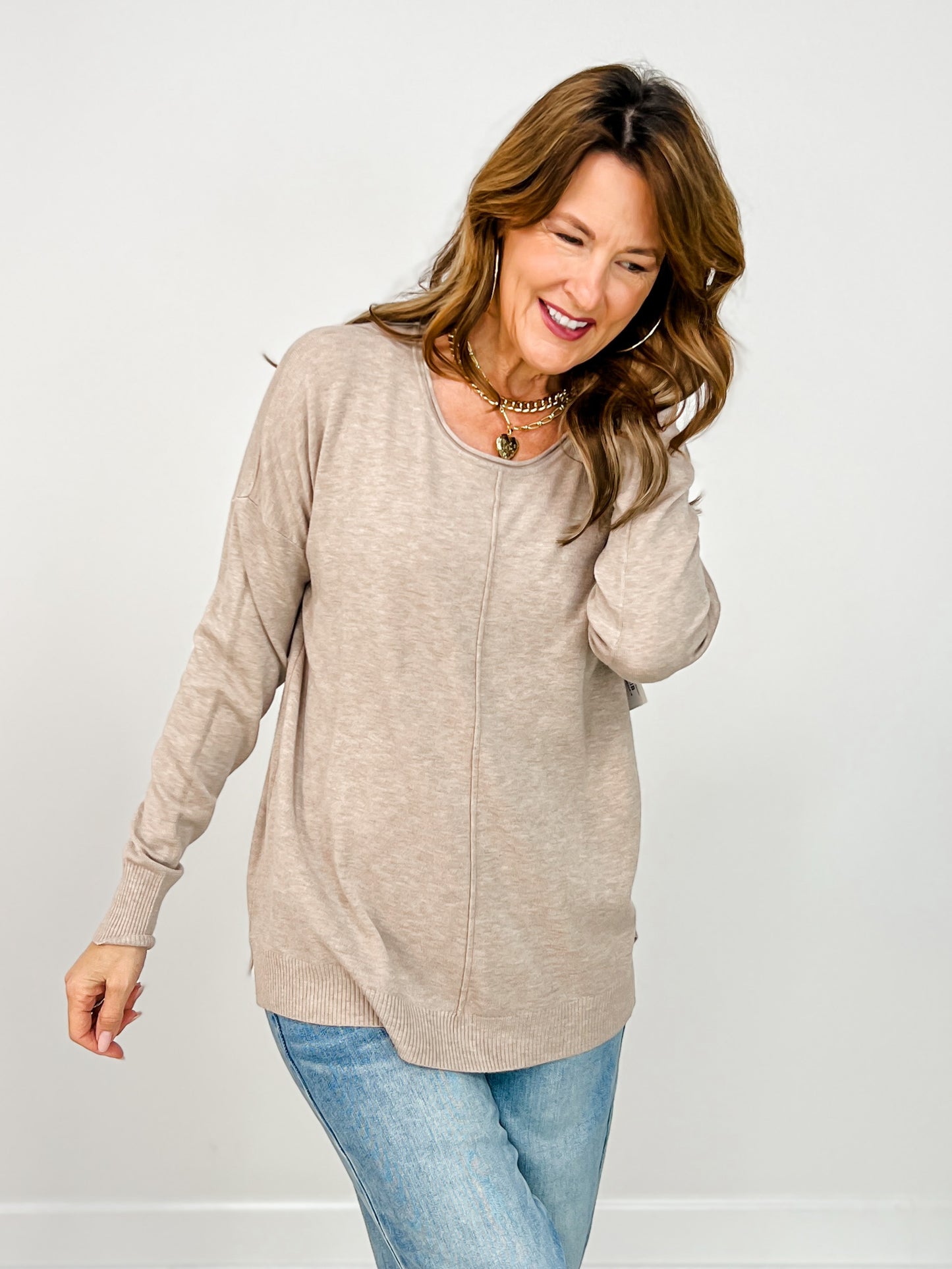 Viscose Front Seam Round-Neck Sweater