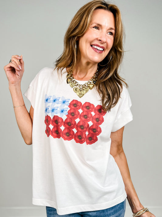 Hibiscus Rhinestone Flag Graphic Tee