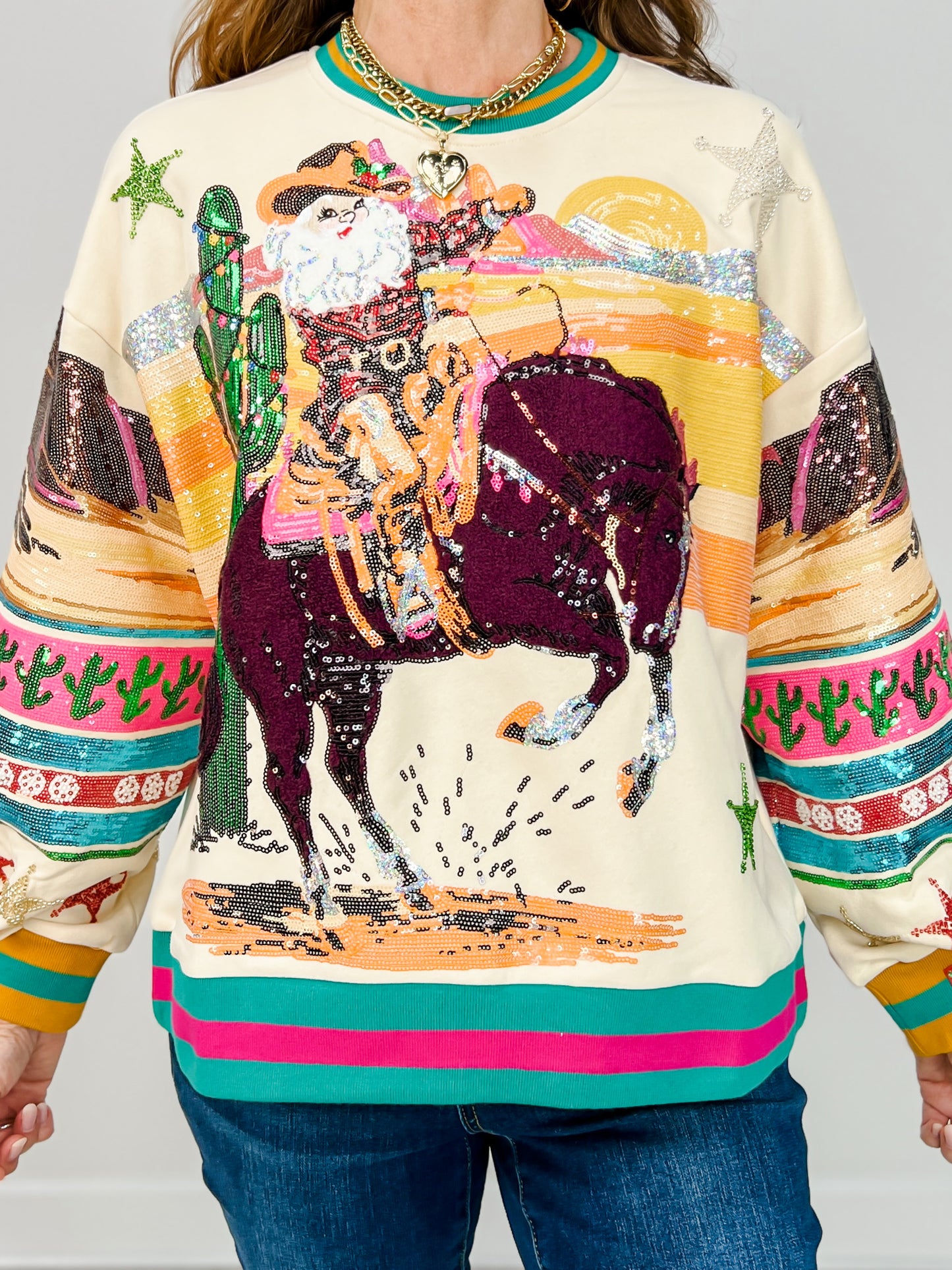 Queen of Sparkles Vintage Cowboy Santa Sweatshirt